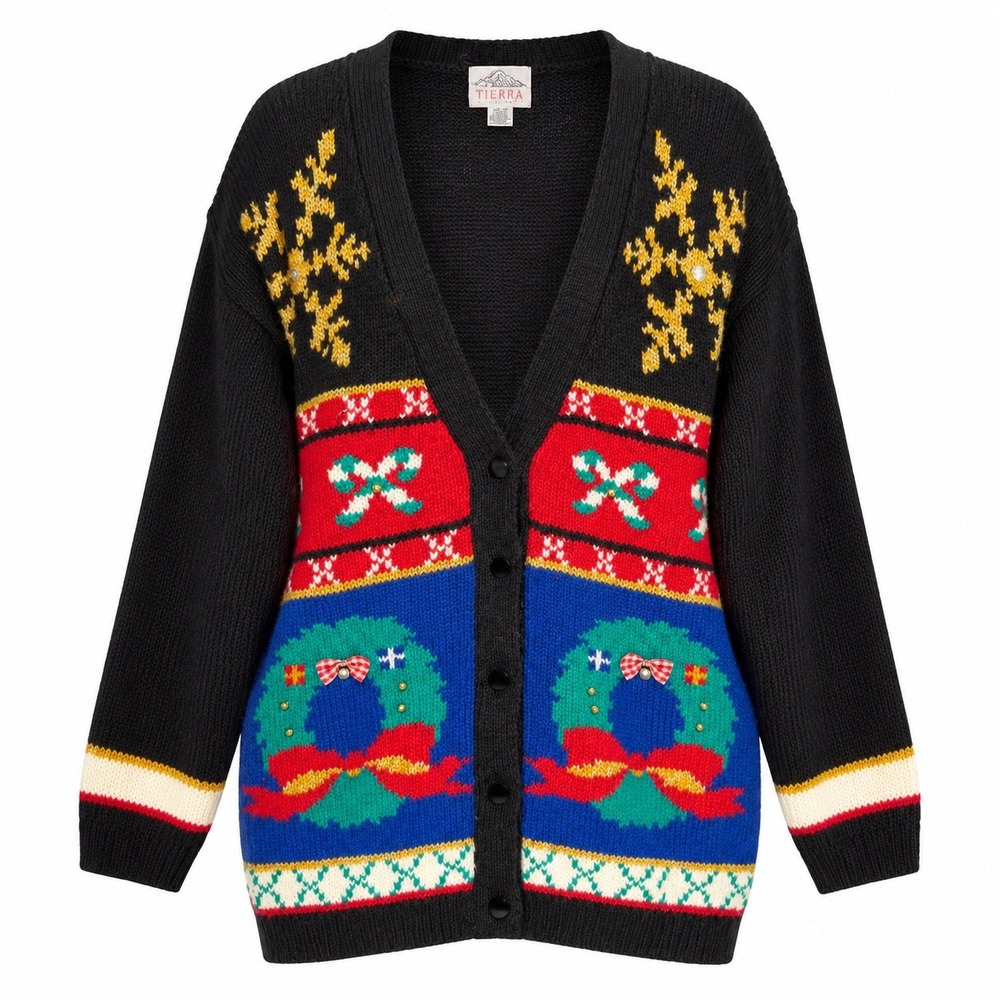 Vintage Maximalist Festivecore Holiday Cardigan Womens 24W Kitschy GrandmaCore